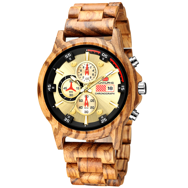 Multifunction Men Wood Wristwatches Engrave logo