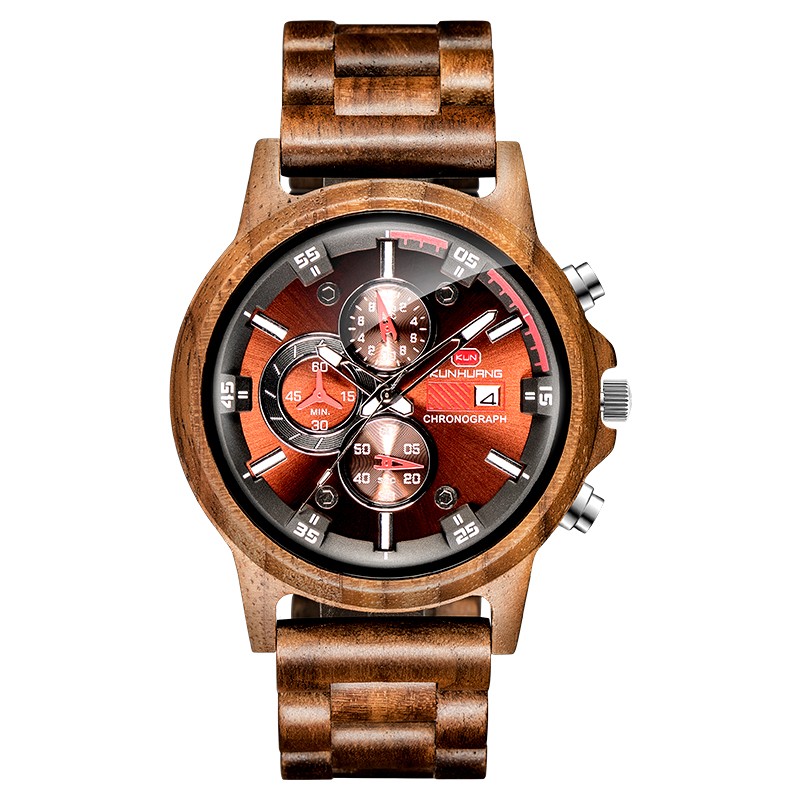 Multifunction Men Wood Wristwatches Engrave logo